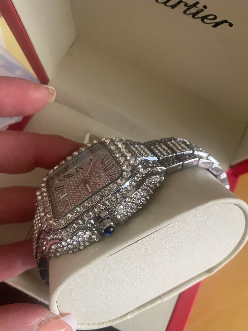 Cartier Silver Crystal-Embellished Women's Bracelet Watch - Picture 7 of 10